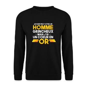 je suis homme grincheux mais j'ai un coeur en or - Sweat-shirt Unisexe - noir - Devant - Alina (178cm) & Michal (187cm)