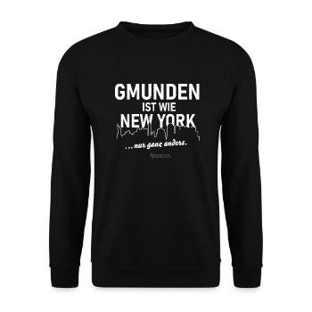 Gmunden ist wie New York - Unisex Pullover - Schwarz - Vorne - Alina (178cm) & Michal (187cm)