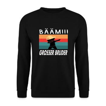 Bääm! Großer Bruder Ankündigung Dab Geburt - Unisex Pullover - Schwarz - Vorne - Alina (178cm) & Michal (187cm)