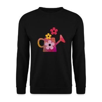 Rote Gießkanne mit Blumen - Unisex Pullover - Schwarz - Vorne - Alina (178cm) & Michal (187cm)