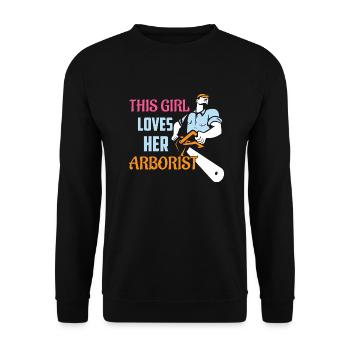 This Girl Loves Her Arborist Woodworker Lumberjac - Unisex Pullover - Schwarz - Vorne - Alina (178cm) & Michal (187cm)