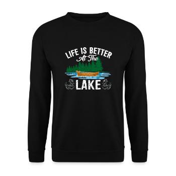 Das Leben ist besser am See Funny Lake Summer Boat - Unisex Pullover - Schwarz - Vorne - Alina (178cm) & Michal (187cm)