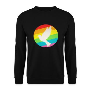 LGBT Regenbogen Friendenstaube - Unisex Pullover - Schwarz - Vorne - Alina (178cm) & Michal (187cm)