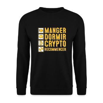 Manger, dormir, crypto, recommencer | Crypto - Sweat-shirt Unisexe - noir - Devant - Alina (178cm) & Michal (187cm)
