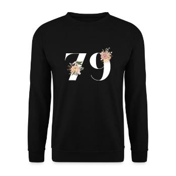 Blumen zum 79-jährigen Jubiläum (Geschenk von 79 Jahren) - Unisex Pullover - Schwarz - Vorne - Alina (178cm) & Michal (187cm)