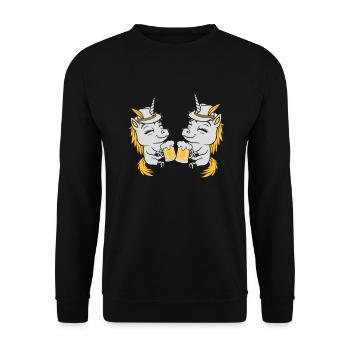 Bier Anstoßen Einhorn Team - Unisex Pullover - Schwarz - Vorne - Alina (178cm) & Michal (187cm)