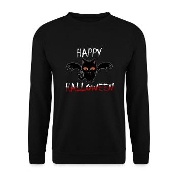 Happy Halloween Fledermaus Vampir Katze - Unisex Pullover - Schwarz - Vorne - Alina (178cm) & Michal (187cm)