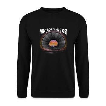 Vintage seit 1951 Retro Disco Music Vintage - Unisex Pullover - Schwarz - Vorne - Alina (178cm) & Michal (187cm)