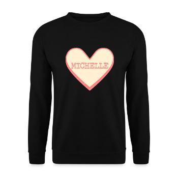 Michelle Name Vorname rosa Zucker Herz - Unisex Pullover - Schwarz - Vorne - Alina (178cm) & Michal (187cm)