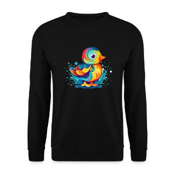 Bunte minimalistische Ente perfekt als Geschenk - Unisex Pullover - Schwarz - Vorne - Alina (178cm) & Michal (187cm)