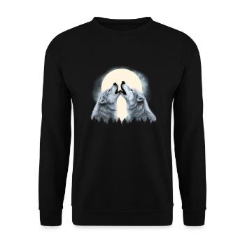Deux loups hurlant à la Lune Couple de loups - Sweat-shirt Unisexe - noir - Devant - Alina (178cm) & Michal (187cm)