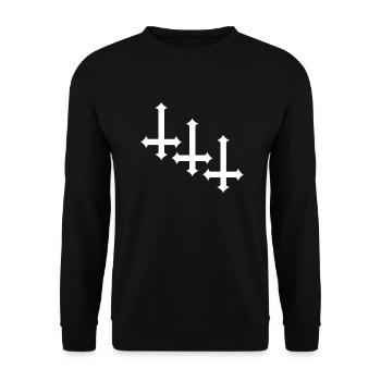 Gothic Kreuz kopfstehend - Unisex Pullover - Schwarz - Vorne - Alina (178cm) & Michal (187cm)