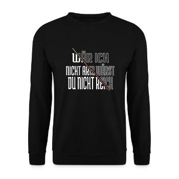 darlehen silvesterparty weihnachten zitat aktien - Unisex Pullover - Schwarz - Vorne - Alina (178cm) & Michal (187cm)