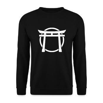 Minimalist White Torii Gate: Serenity - Unisex Sweatshirt - black - Front - Alina (178cm) & Michal (187cm)