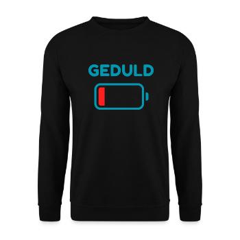 Geduld 1% Lustige Sprüche für Männer blau - Unisex Pullover - Schwarz - Vorne - Alina (178cm) & Michal (187cm)