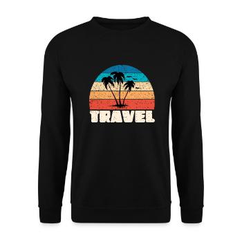 Reise Sunset in vintage Palme - Unisex Pullover - Schwarz - Vorne - Alina (178cm) & Michal (187cm)
