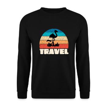 Coucher de soleil vintage de voyage à l’ombre d’un flamant rose - Sweat-shirt Unisexe - noir - Devant - Alina (178cm) & Michal (187cm)