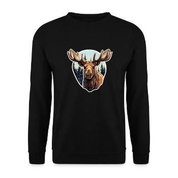 Moose in front of a forest - Unisex Sweatshirt - black - Front - Alina (178cm) & Michal (187cm)