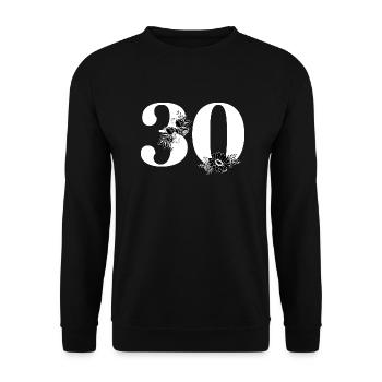 Nummer 30 Schwarze Blumen - 30. Blumenjubiläum - Unisex Pullover - Schwarz - Vorne - Alina (178cm) & Michal (187cm)