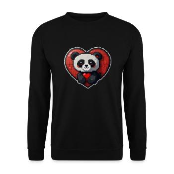 Pixel-Panda mit großem Herz - Unisex Pullover - Schwarz - Vorne - Alina (178cm) & Michal (187cm)