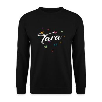 TARA - Nom de fille avec des papillons colorés - Sweat-shirt Unisexe - noir - Devant - Alina (178cm) & Michal (187cm)