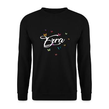 EZRA - Mädchen Name mit bunten Schmetterlingen - Unisex Pullover - Schwarz - Vorne - Alina (178cm) & Michal (187cm)