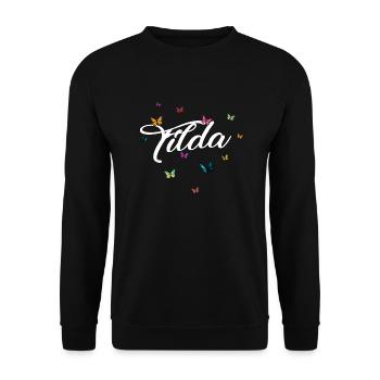 TILDA - Girl Name with Colorful Butterflies - Unisex Sweatshirt - black - Front - Alina (178cm) & Michal (187cm)