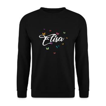 ELISA - Mädchen Name mit bunten Schmetterlingen - Unisex Pullover - Schwarz - Vorne - Alina (178cm) & Michal (187cm)