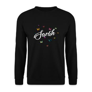 SARAH - Girl Name with Colorful Butterflies - Unisex Sweatshirt - black - Front - Alina (178cm) & Michal (187cm)