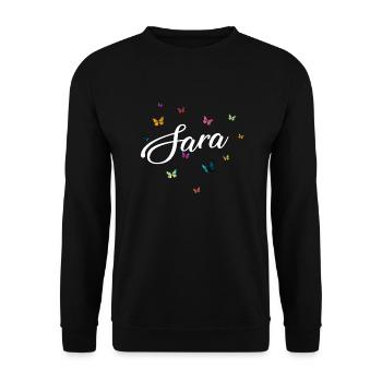 SARA - Girl's Name with Colorful Butterflies - Unisex Sweatshirt - black - Front - Alina (178cm) & Michal (187cm)