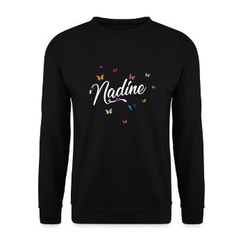 NADINE - Girl Name with Colorful Butterflies - Unisex Sweatshirt - black - Front - Alina (178cm) & Michal (187cm)