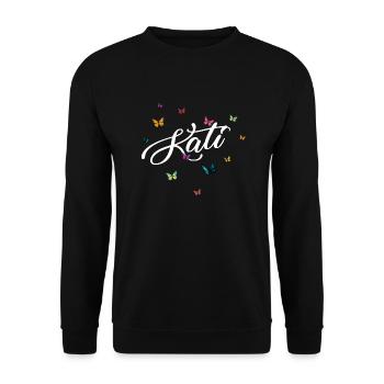 KATI - Nom de fille avec des papillons colorés - Sweat-shirt Unisexe - noir - Devant - Alina (178cm) & Michal (187cm)