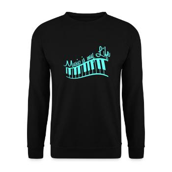 Music is my Life Text Keyboard Piano Love Party - Unisex Pullover - Schwarz - Vorne - Alina (178cm) & Michal (187cm)