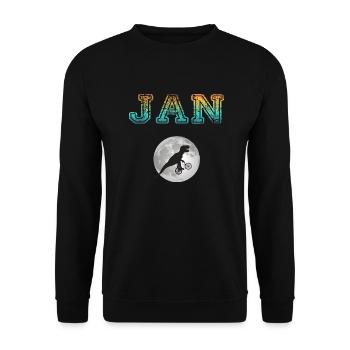 JAN - Schöner Jungen Name mit Dinosaurier - Unisex Pullover - Schwarz - Vorne - Alina (178cm) & Michal (187cm)