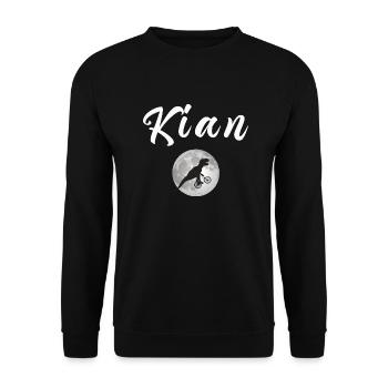 KIAN - Schöner Jungen Name mit Dinosaurier - Unisex Pullover - Schwarz - Vorne - Alina (178cm) & Michal (187cm)