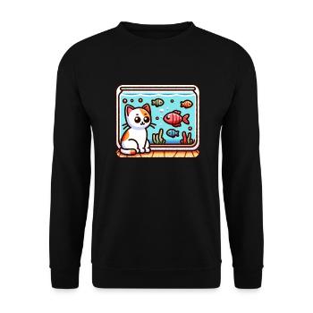 chaton mignon regardant des poissons dans l’aquarium - Sweat-shirt Unisexe - noir - Devant - Alina (178cm) & Michal (187cm)