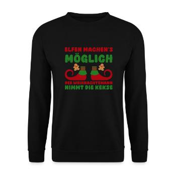 Weihnachtsmann Weihnachten Weihnachtsfest Elf - Unisex Pullover - Schwarz - Vorne - Alina (178cm) & Michal (187cm)