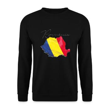Drapeau de la Roumanie sur la carte de la Roumanie RO - Sweat-shirt Unisexe - noir - Devant - Alina (178cm) & Michal (187cm)