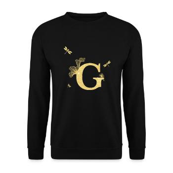 Buchstabe g goldene Glitzerlibelle - Geschenkidee - Unisex Pullover - Schwarz - Vorne - Alina (178cm) & Michal (187cm)