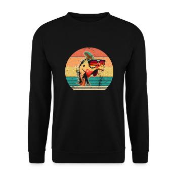 Hühner Hahn Perlhuhn - Unisex Pullover - Schwarz - Vorne - Alina (178cm) & Michal (187cm)