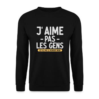 J’aime pas les gens T-shirt drôle français - Sweat-shirt Unisexe - noir - Devant - Alina (178cm) & Michal (187cm)