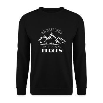 Berge - Ich wäre lieber in den Bergen - T-Shirt - Unisex Pullover - Schwarz - Vorne - Alina (178cm) & Michal (187cm)