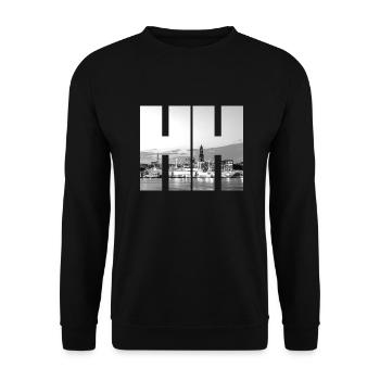 HH Landungsbrücken Schwarz Weiß - Unisex Pullover - Schwarz - Vorne - Alina (178cm) & Michal (187cm)