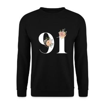 Blumen zum 91-jährigen Jubiläum (Geschenk von 91 Jahren) - Unisex Pullover - Schwarz - Vorne - Alina (178cm) & Michal (187cm)