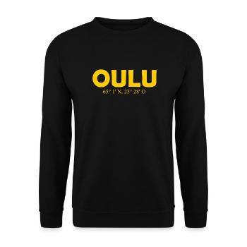 Oulu - Finland - Coordinates - Longitude Latitude - Unisex Sweatshirt - black - Front - Alina (178cm) & Michal (187cm)