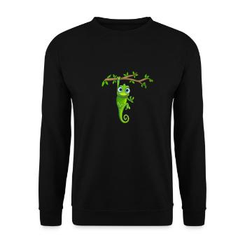 Chameleon green hangs on the branch - Unisex Sweatshirt - black - Front - Alina (178cm) & Michal (187cm)