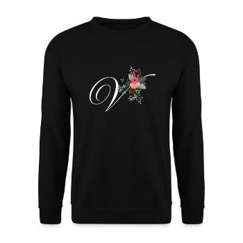 Lettre v fleuris - Sweat-shirt Unisexe - noir - Devant - Alina (178cm) & Michal (187cm)