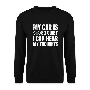 Ma voiture est si silencieuse que j’entends mes pensées | EV - Sweat-shirt Unisexe - noir - Devant - Alina (178cm) & Michal (187cm)