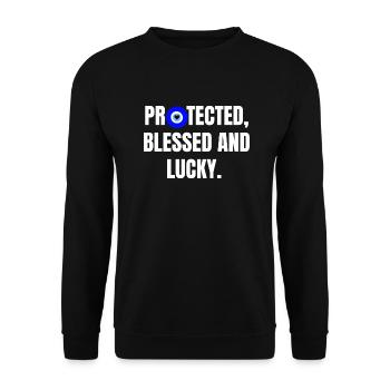 Protected and lucky - Unisex Sweatshirt - black - Front - Alina (178cm) & Michal (187cm)