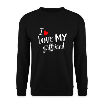I Love My Girlfriend: Liebe zeigen - Unisex Pullover - Schwarz - Vorne - Alina (178cm) & Michal (187cm)